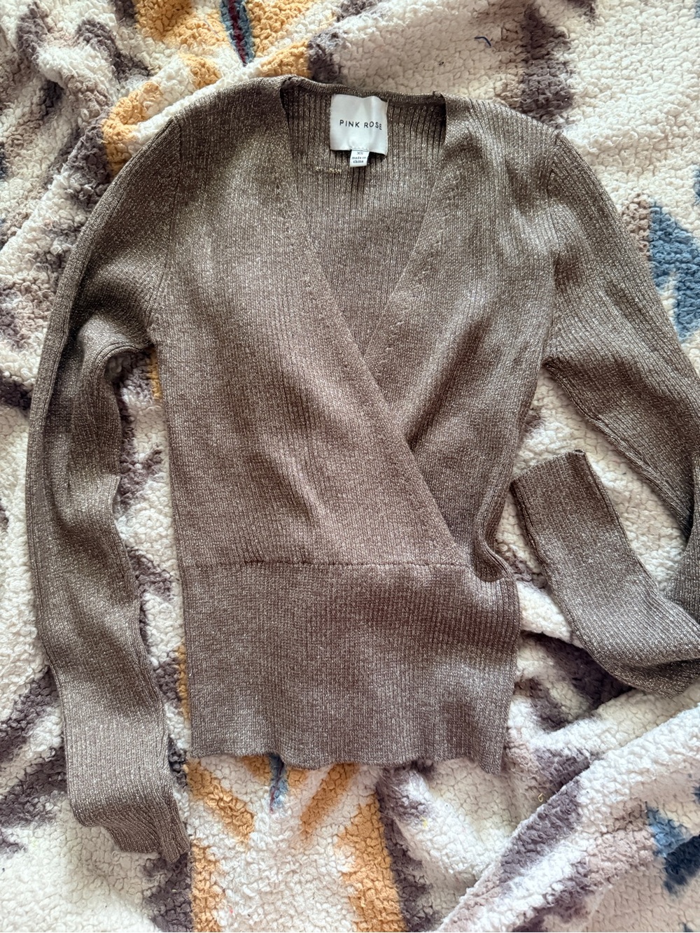 Pink Rose Taupe V-Neck Wrap Sweater